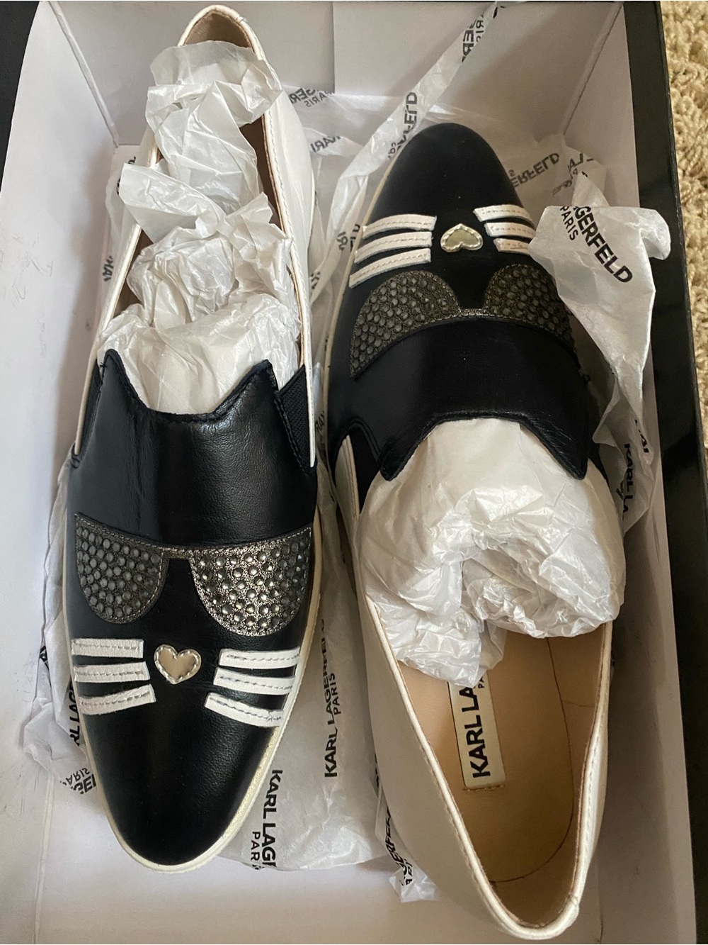 Karl Lagerfeld Women's Avery Black Cat Slip-On Sneakers 7M 37.5